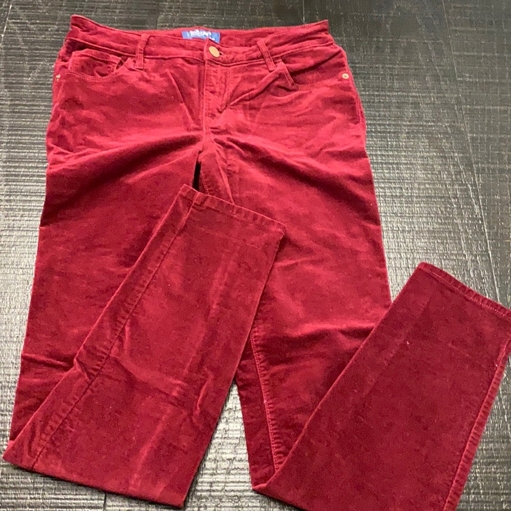 Dark red suede jeans